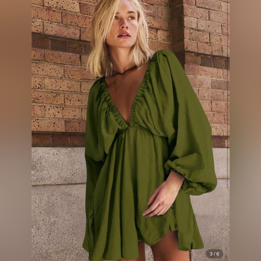 SHEIN Olive Long Sleeve Dress